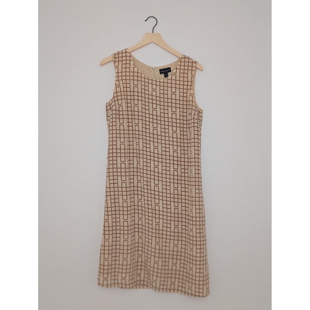 Halston Geometric Grid Shift Dress Sleeveless Size 10